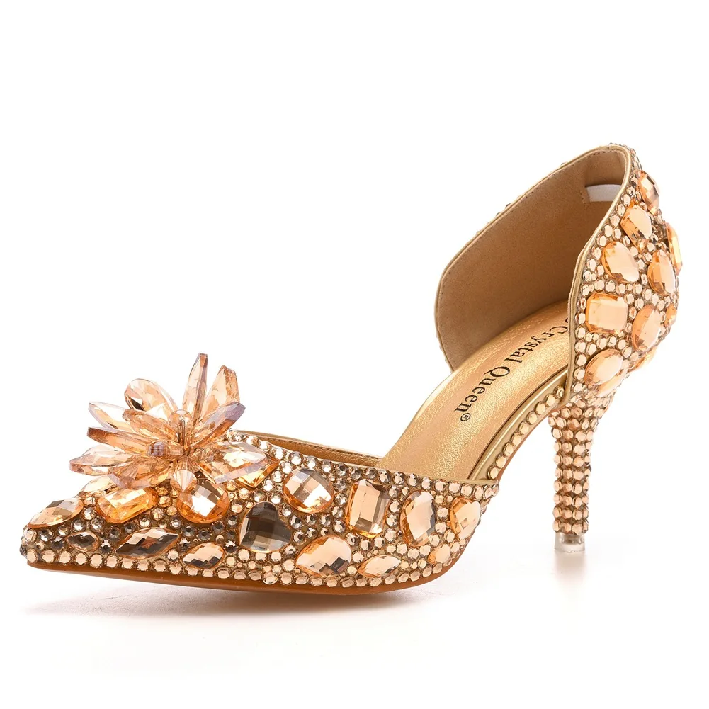 Fashion Pointed Toe Pumps Sandals Elegant Crystal PU 7.5CM Thin Heels Princess  Slingback Casual Woman Shoes Dress White image 6