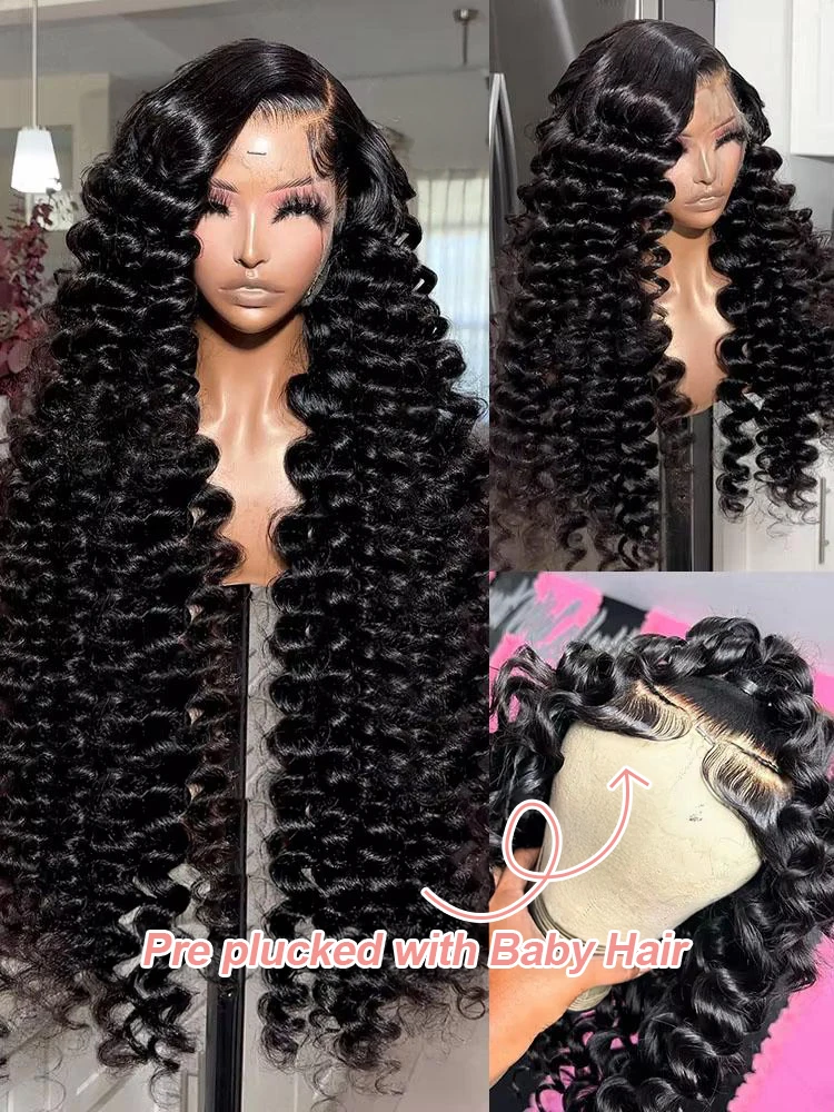 Peluca de cabello humano con encaje Frontal 13x6 Hd, onda profunda suelta de 250 de densidad, pelucas rizadas transparentes de 30 y 40 pulgadas, peluca Frontal de encaje 13x4 prearrancada