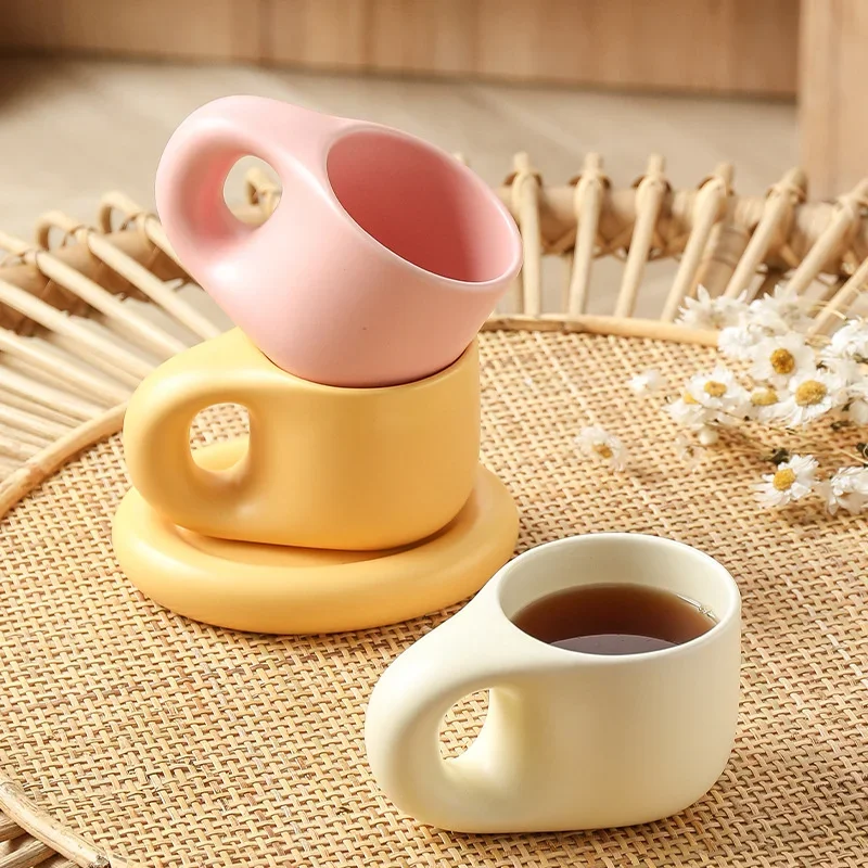 400ml Fat Handmade Chubby Mug Creative Nordic Home Decoration Oval Plate Personalized Ceramic Cup Saucer Coffee Tea Milk Cake