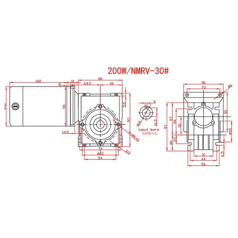 12V 24V 고토크 정방향 및 역방향 RV30 2200RPM 속도 ​ ​ 조절 모터 200W 웜기어 DC 기어 모터