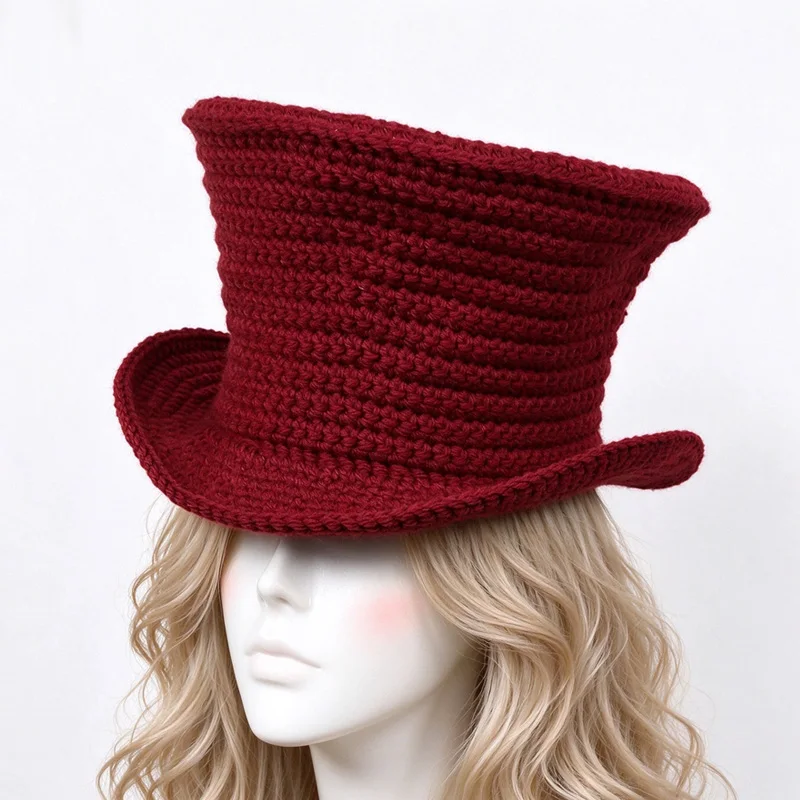 Handmade Solid Top Magician Hat Women Custom Crochet Cow Boy Knitted Funny Beanie Men Cosplay Casual Performance Skullies Caps