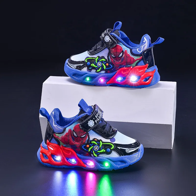 Spider-Man Light-Up Soft Sole Leather Sneakers, Spring Casual Sport Shoes for Toddler Boys New Arrival