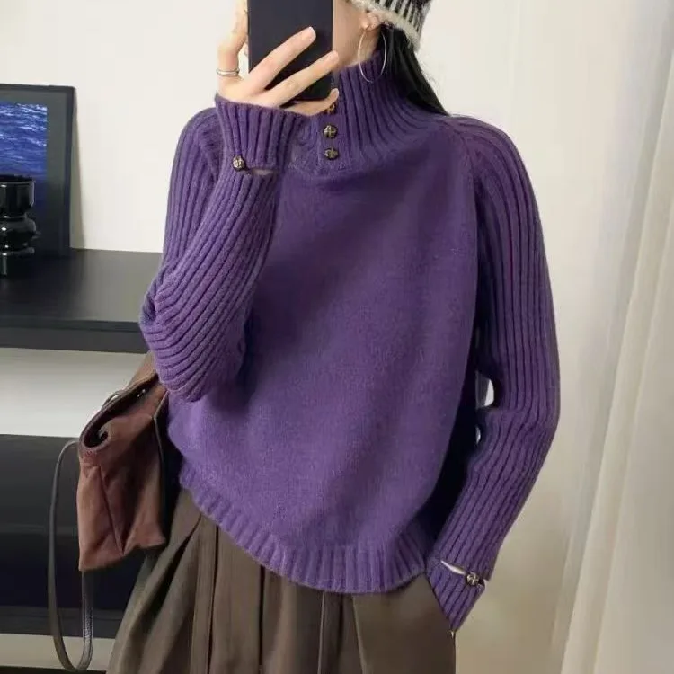 

Женский вязаный свитер с высоким воротником, простой дизайн, базовый слой, внутренняя одежда, премиум-класс, топ для зимы 2025, новинка