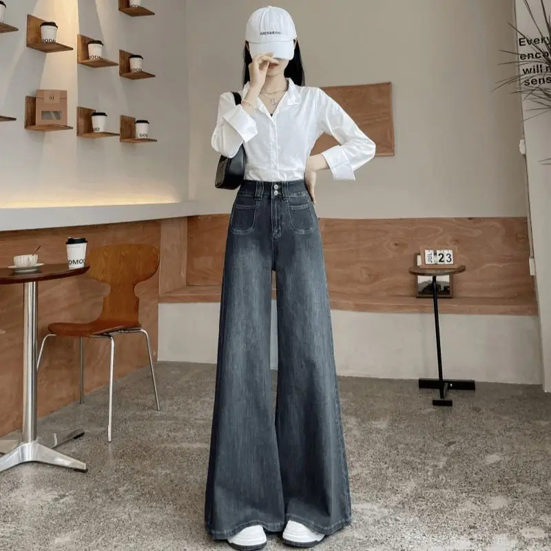 

Джинсы с высокой талией и широкими штанинами, свободные джинсовые брюки, повседневные брюки свободного кроя для женщин