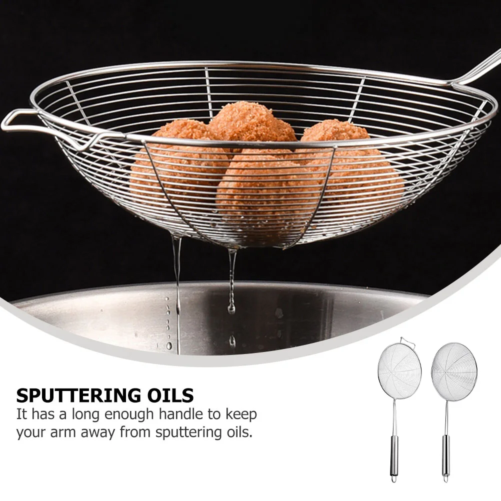 

2Pcs Stainless Steel Colander Strainers Long Handle Kitchen Oil Filter Spoons Dishwasher Safe Cooking Tools