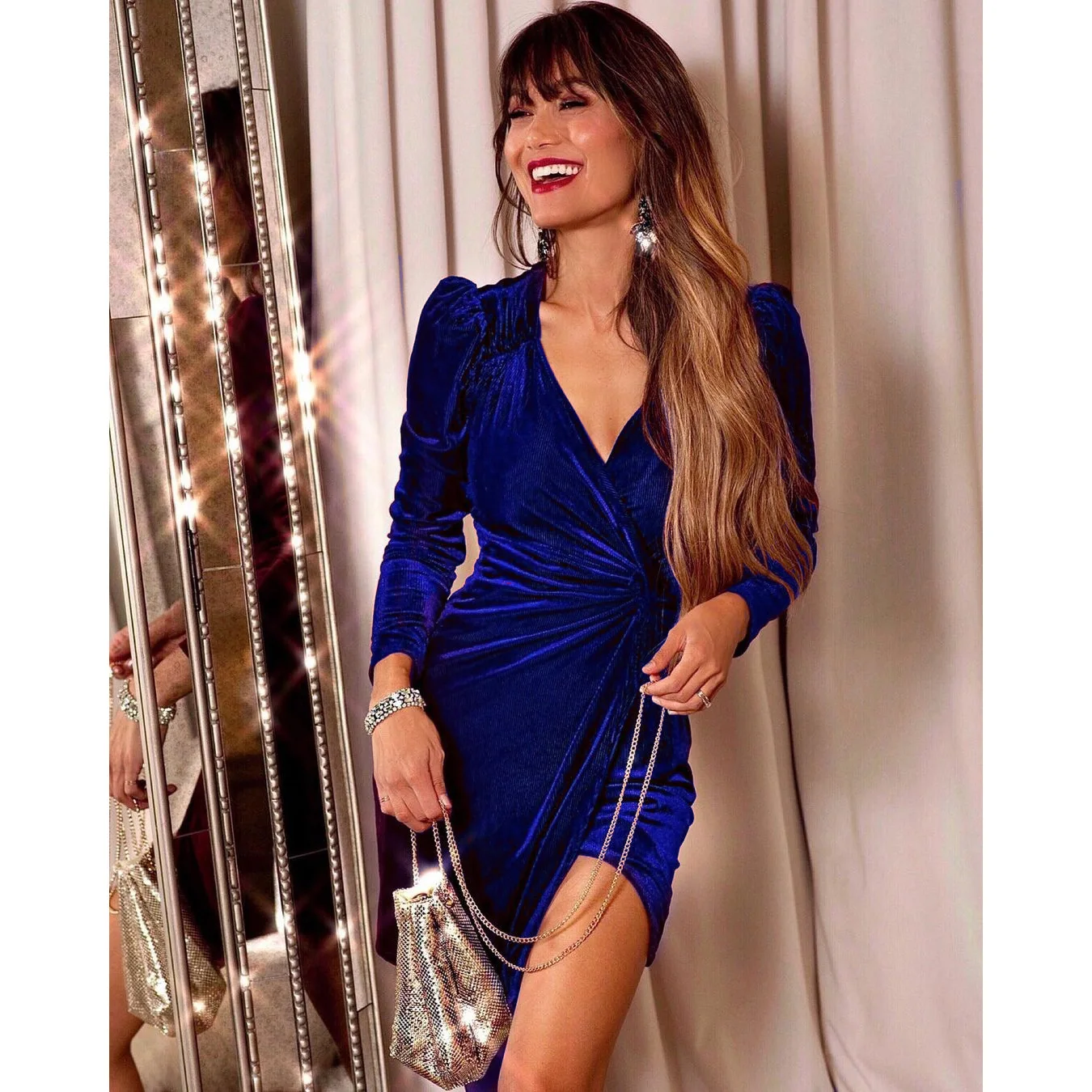 

SKMY Solid Color 2025 Autumn Winter New Sexy Casual Knee-Length Dress Y2k Clothes Women Fashion Christmas Party Velvet Dress