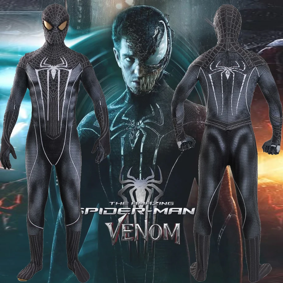 

Symbiote Amazing Spiderman Cosplay Superhero Spandex Zentai Bodysuits BLACK TASM1 Andrew Garfield Halloween Costume Adult Kids