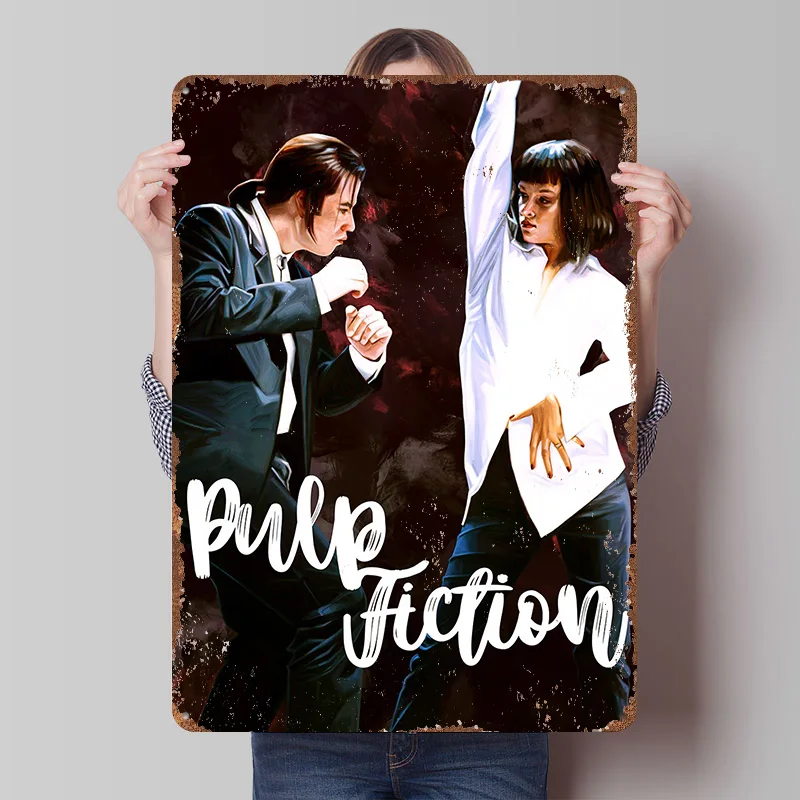 Pulp Fiction Printed Poster Customized Retro Wall Art Vintage Metal Tin Signs for Home Bedroom Decoration Gaming Wand Deko Room