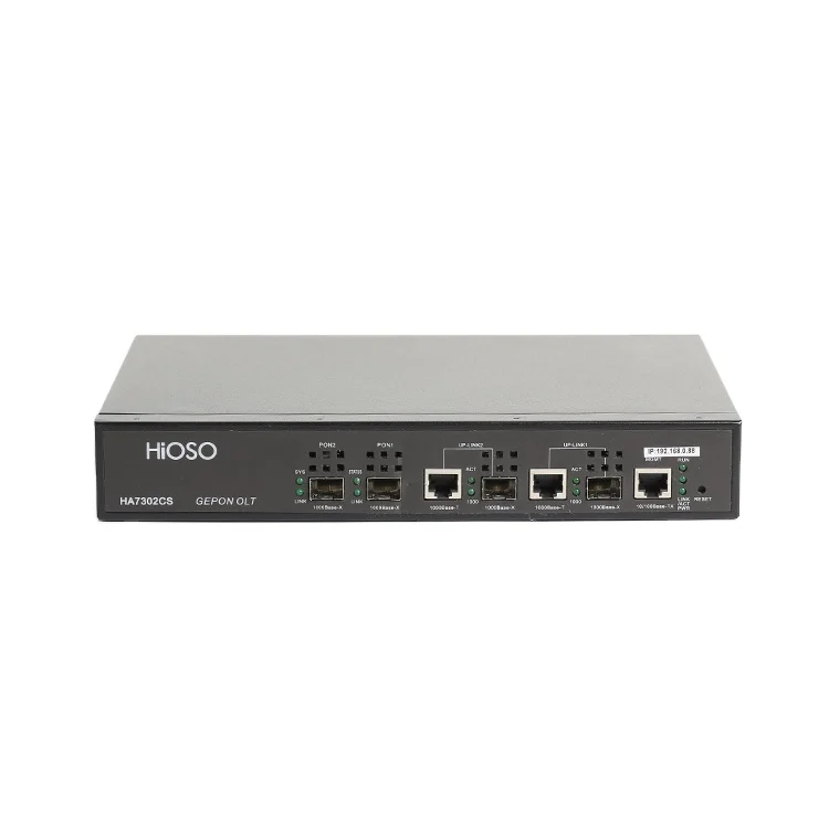 HiOSO HA7302CS com módulos PON de 8db 2PON EPON OLT LAN Uplink Equipamento de fibra óptica FTTx 2 portas Mini OLT 2 PX20++++