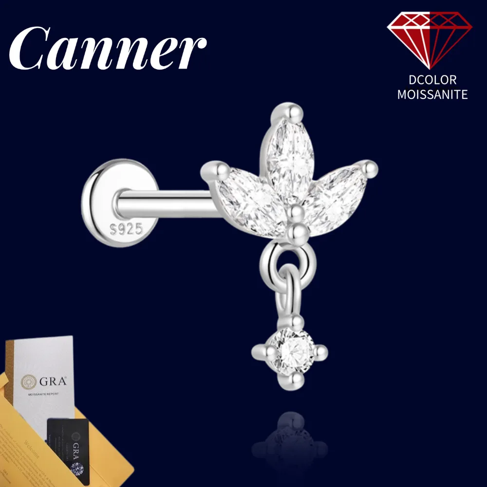 Canner 925 Sterling Silver Moissanite Earrings for Women Dazzling Moissanite Stud Piercing Earrings Hypoallergenic Fine Jewelry