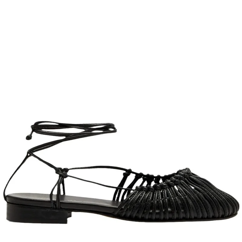 2025 Summer Low Heels Roma Sandals Fashion Outdoor Woven Hollow Women Sandals Casual Lace-up Round Head Sandals image 2
