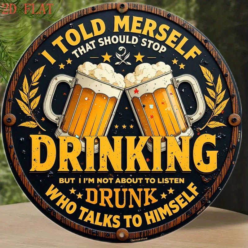 1pc Funny Beer Drinking Quotes Metal Wall Sign with Beer Mugs & Cheers Design - 8-Inch Round Pub Bar for Cave Decor, Drinking