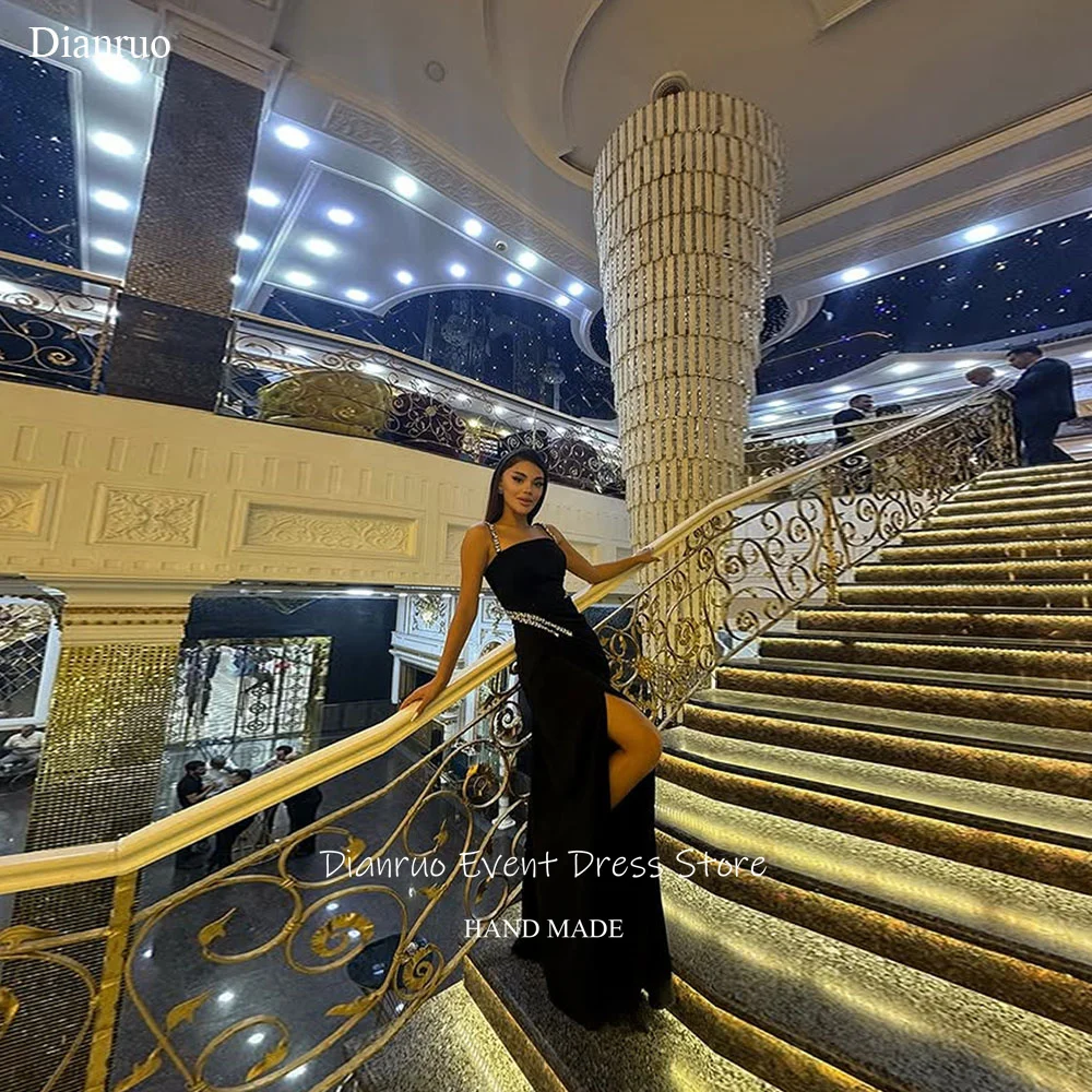 Dianruo Sparkly Crystal Spalline Abiti da sera Spacco alto Nero Robe De Soirée Femme Lucido Maxi Abito da ballo Personalizzato