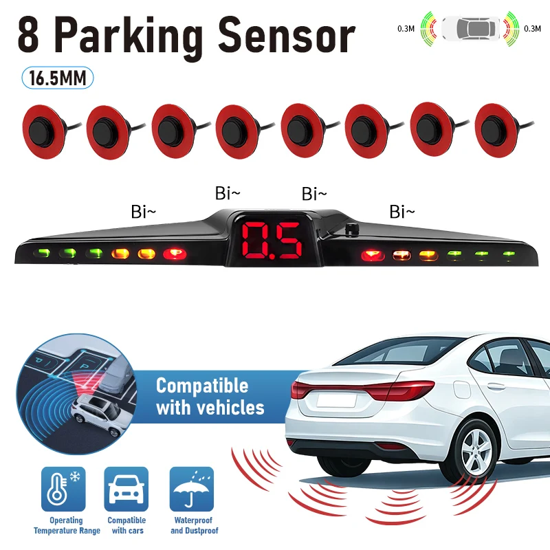 16.5MM Car Parking Sensors Car Rear Reversing Radars Detectors Distance LCD Distance Display Sound Warning Buzzer for Sedan SUV