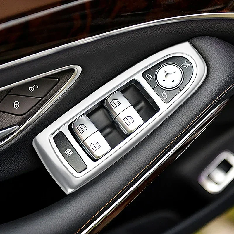 ABS Silver Car Door Armrest Panel Window Glass Lift Button Switch Cover Trim Stickers For Mercedes-Benz S Class W222 2014-2020