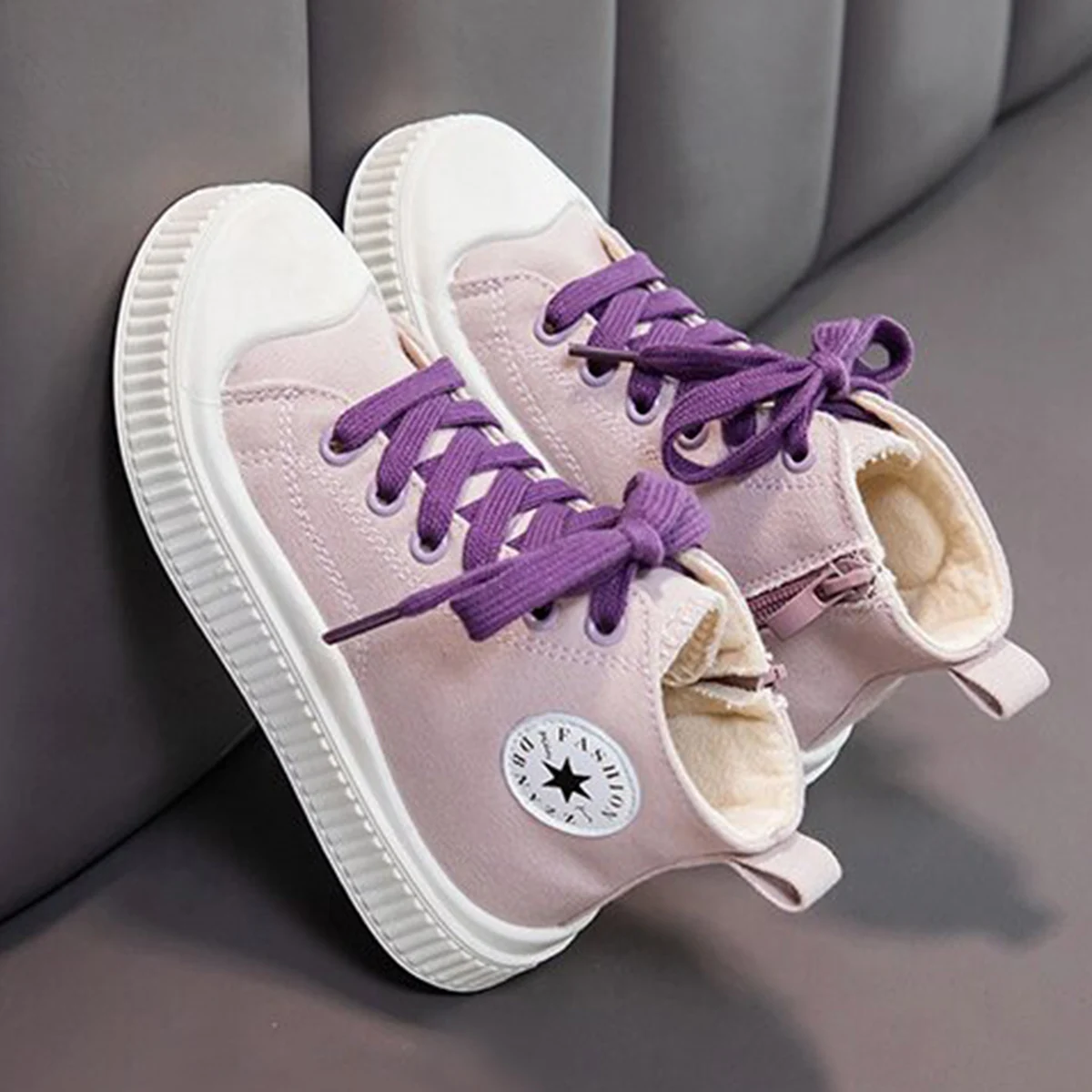 

Children's sneakers girls canvas shoes zipper boots design campus students comfortable and breathable suitable for indoor and ou