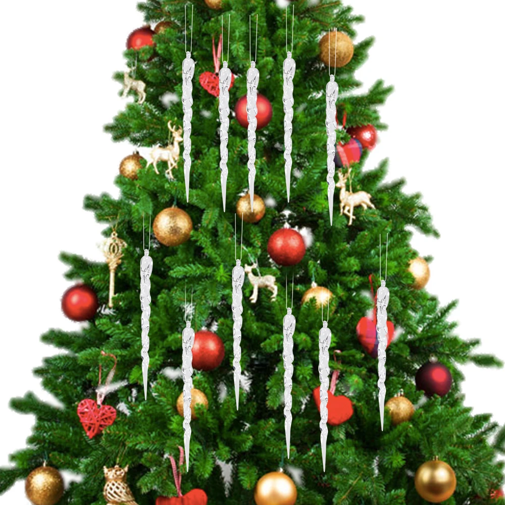 12 pezzi di ghiaccioli natalizi appesi ornamenti di ghiaccioli trasparenti decorazione striscia di ghiaccio pendente filettato per la decorazione invernale di Capodanno