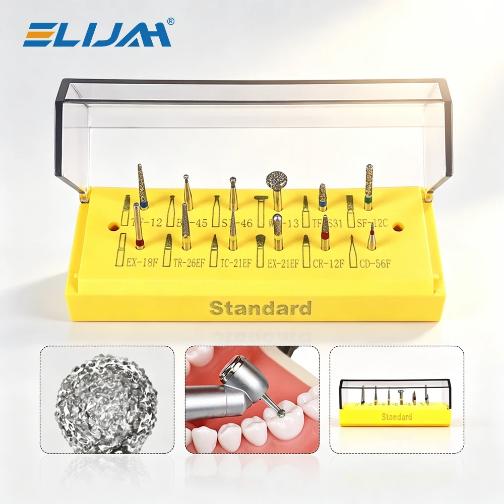 Kit de fraises dentaires ELIJAH, fraises diamantées FG, ensemble de forets pour placages en porcelaine, fraises de finition pour composite et porcelaine FG, outils dentaires