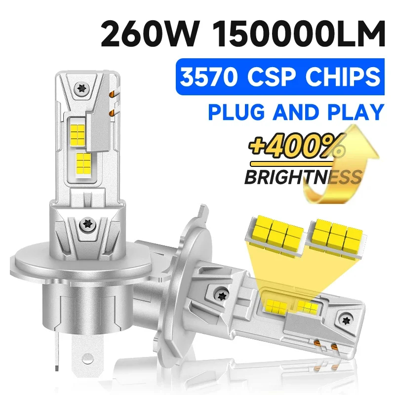 

H4 Bi LED Car Headlamp Bulbs 260W High Power CANBUS Hi/Lo Beam Turbo Fan Super Bright Auto/Moto Spotlights Fog Light Plug&Play