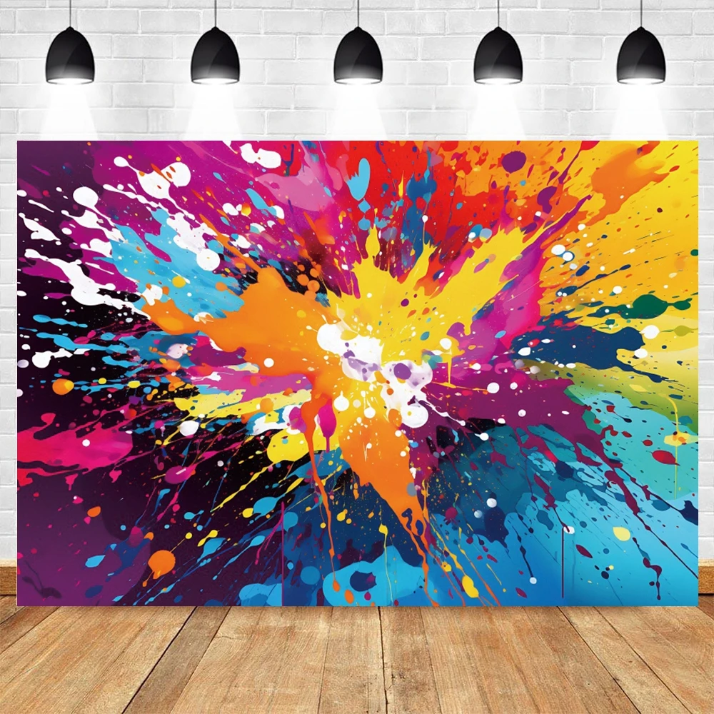 Colorful Paint Splash Backdrop Graffiti Abstract Art Painting Powder Dust Spray Birthday Adult Portrait Photography Background