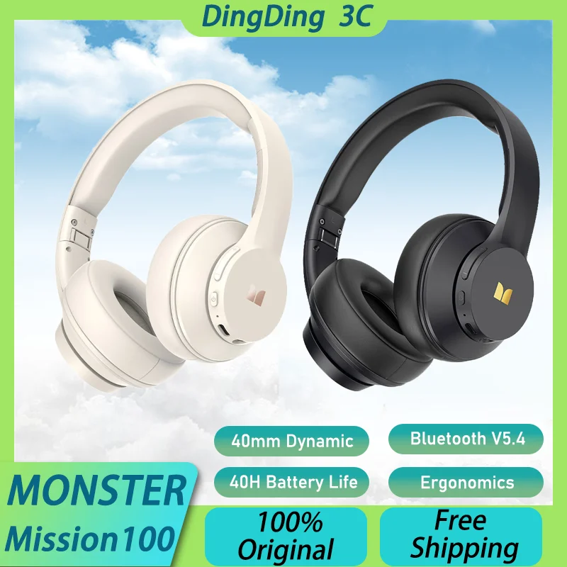 Monster Mission100 Wireless Bluetooth Dynamic Headphone AI Active Noise Reduction Lightweight Game Music Sports Headphone Custom