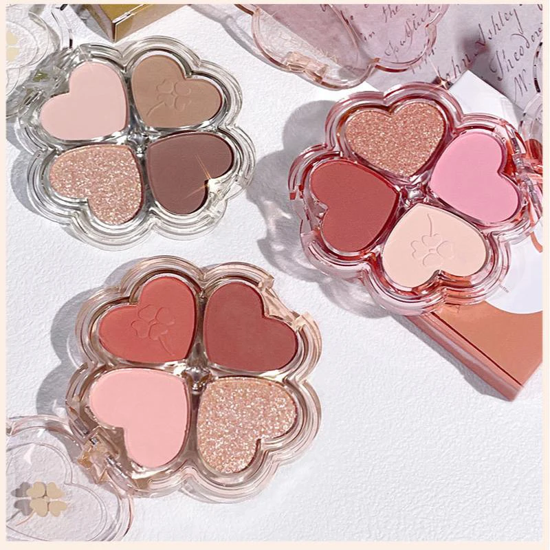 4Color Earth Color Eyeshadow Plate No Makeup Natural Pearlescent Matte Fine Shimmer Pure Makeup Lucky Four-leaf Clover Eyeshadow