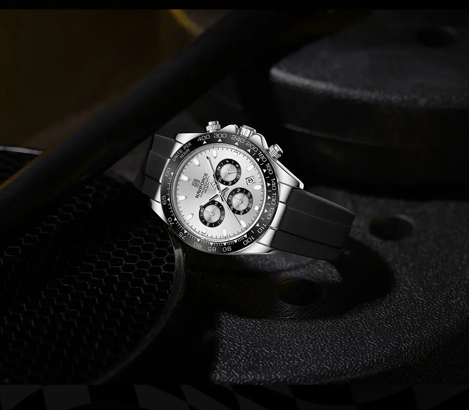 NAVIFORCE NF8054 Originaluhren für Herren, Silikonarmband, lässige Sport-Chronographen-Armbanduhr mit Leuchtfunktion – Detail 9