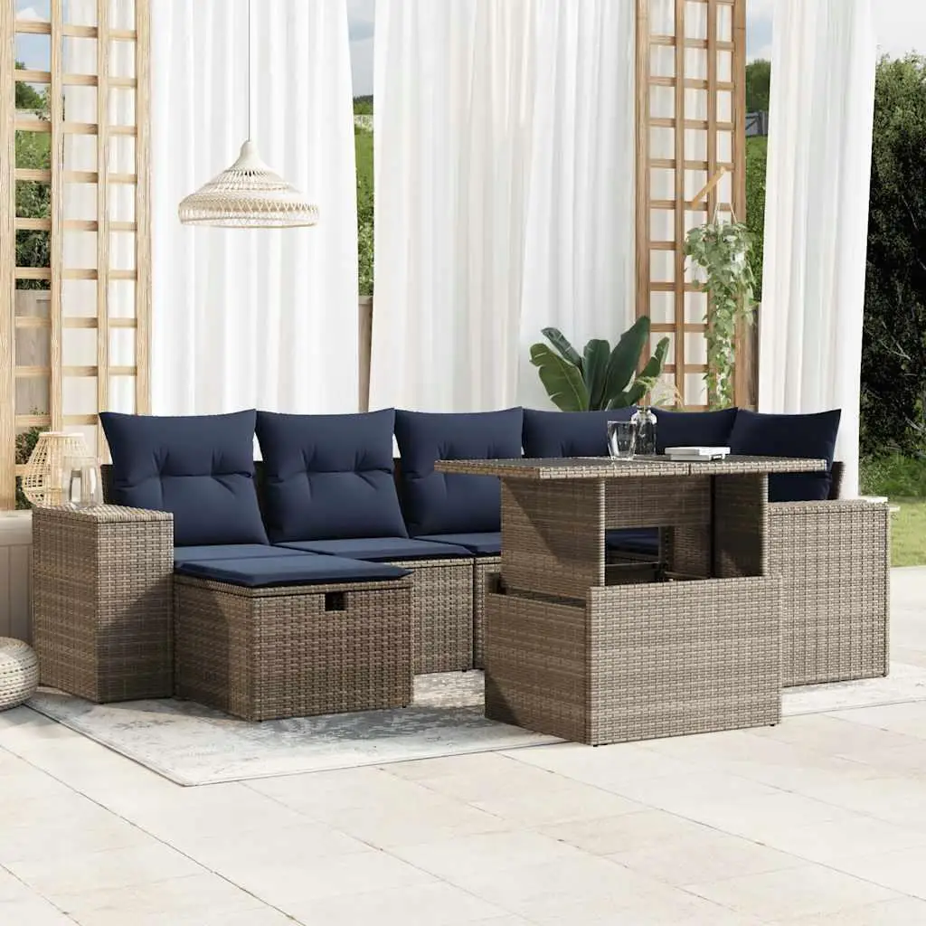 

7 Piece Outdoor Patio Sofa Set with Cushions Gray Wicker Rattan Furniture