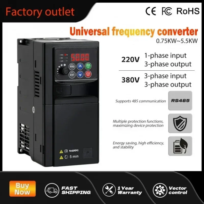 Input 220V to Output 380V VFD Variable Frequency Drive Converter Inverter 2.2/3.7/5.5 KW Motor Speed Controller