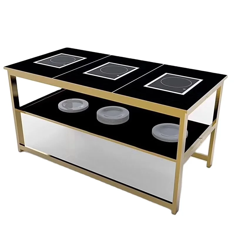 Portable mobilecollapsible living counter dining table for catering folding self-service station with food heater induction chef