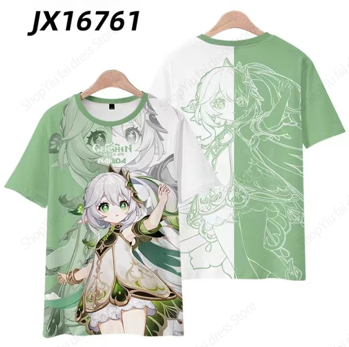 Camiseta con estampado 3d de Anime Genshin Impact, camiseta a la moda para hombres y mujeres, camisetas para niños, camisetas de manga corta, camiseta Kawaii para niñas
