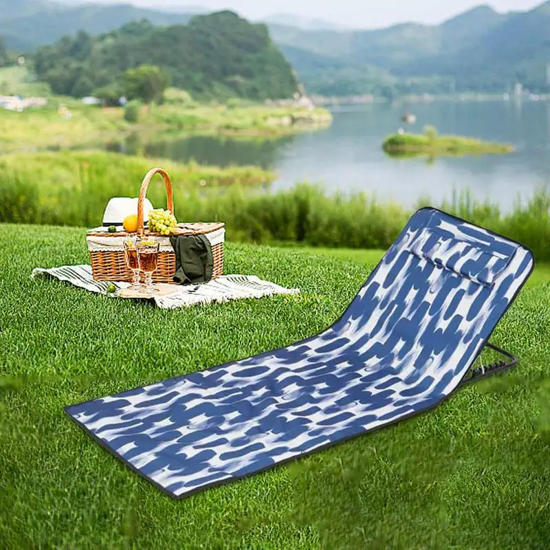 Folding Pool Chairs Reclining Back Chairs Portable Chaise Lounge Sun Tanning Chair Sleeping Cots With 5-Position Reclining Back