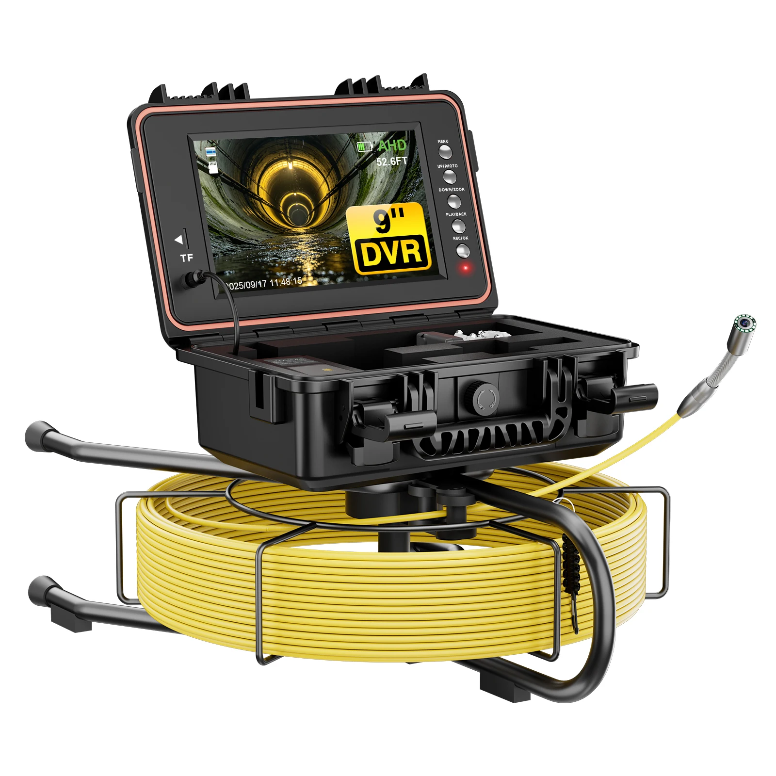 50M 165ft Pipeline Endoscope Camera 9inch IPS Screen 1080P Self-Leveling 512Hz Drain Pipe Video Inspection Camera