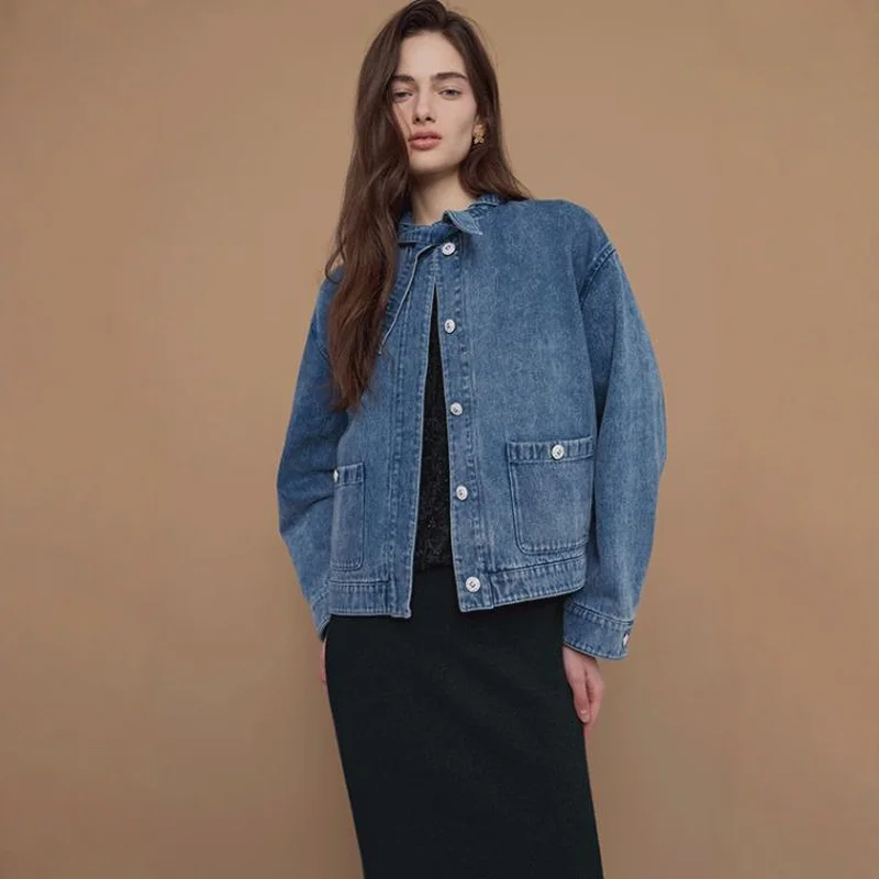 Ele عارضة الكورية فضفاض الدنيم Jaet انفصال طوق Waed القطن السيدات ort ملابس خارجية مريحة تناسب معطف الخريف #2