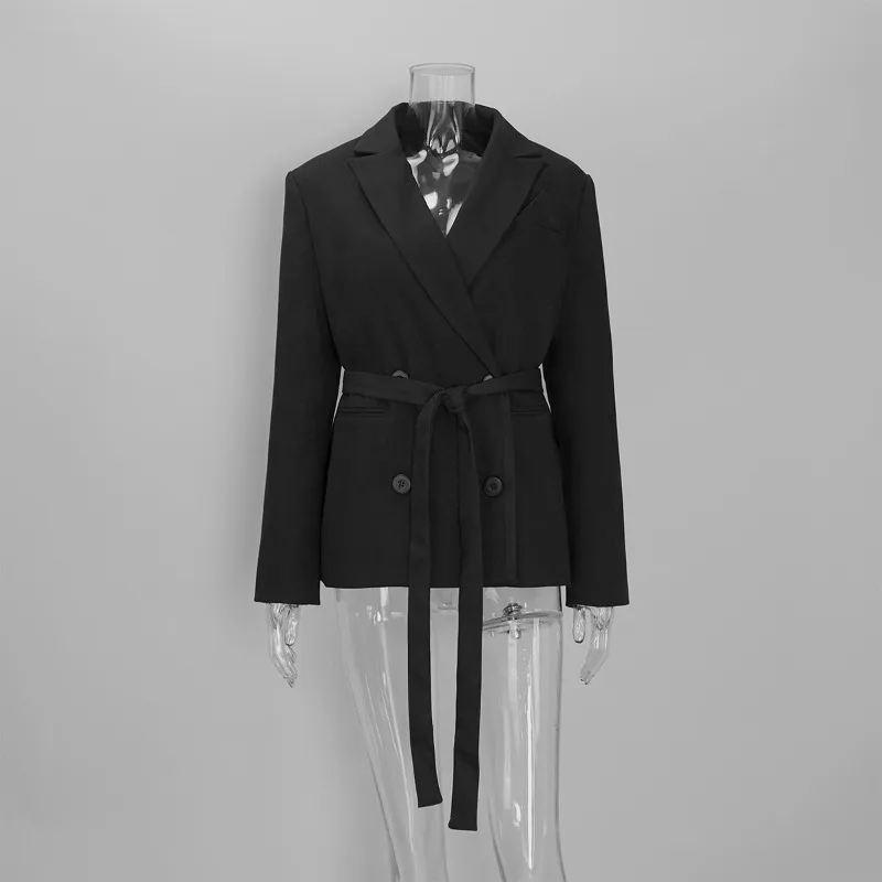 Cross-border European and American Autumn and Winter New Retro High-end Style Double-breasted Pocket Belt Suit Woolen Jacket