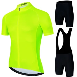 Fluorescent yellow Cycling Jersey Summer Men Anti-UV Cycling Jersey Set Breathable Racing Sport Bicycle Jersey Cycling Clothing