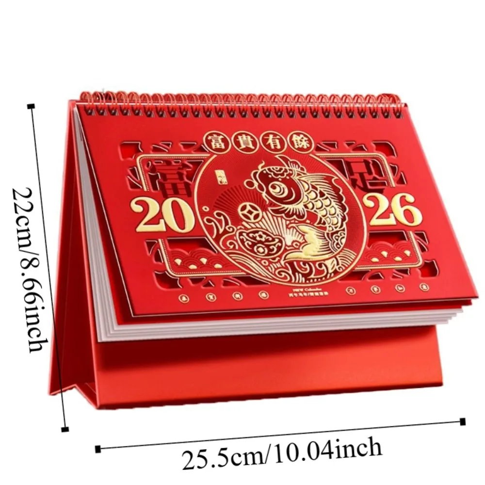 Horse Year 2026 Desk Calendar Chinese Style Traditional New Year Calendar Cartoon Zodiac Standing Flip Calendar