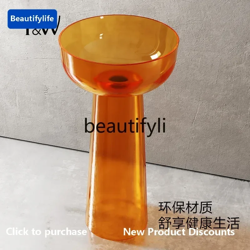 Hot sales  Transparent resin column basin column, round face wash, hotel integrated floor wash basin