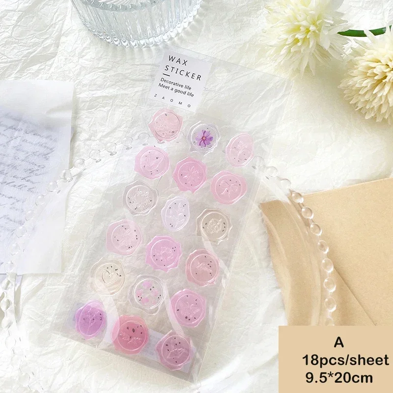 Journamm 18pcs/pack PVC Glue Droping Fire Lacquer Stickers DIY Scrapbooking Decor Envelope Creative Waterproof Flower Stickers