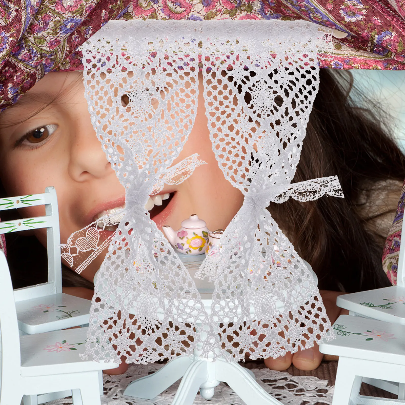 

3Pcs Miniature Lace Curtain Mini House Window Accessories Cloth Lightweight Realistic Tiny Curtain for Mini House Decoration