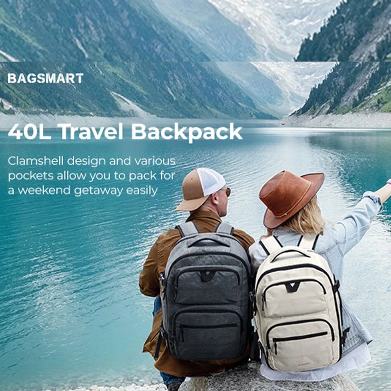 BAGSMART-mochila de 2 piezas para hombre, Maleta de viaje con bolsa para zapatos, TSA, 40L