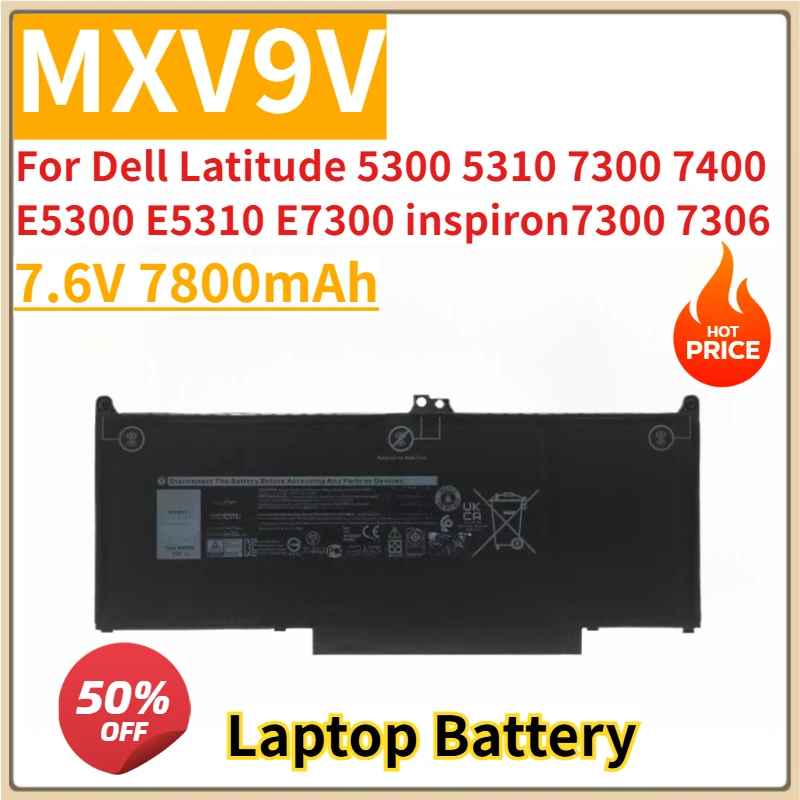 

New Replacement Laptop Battery 7.6V 7800mAh MXV9V for Dell Latitude 5300 5310 7300 7400 E5300 E5310 E7300 inspiron7300 7306
