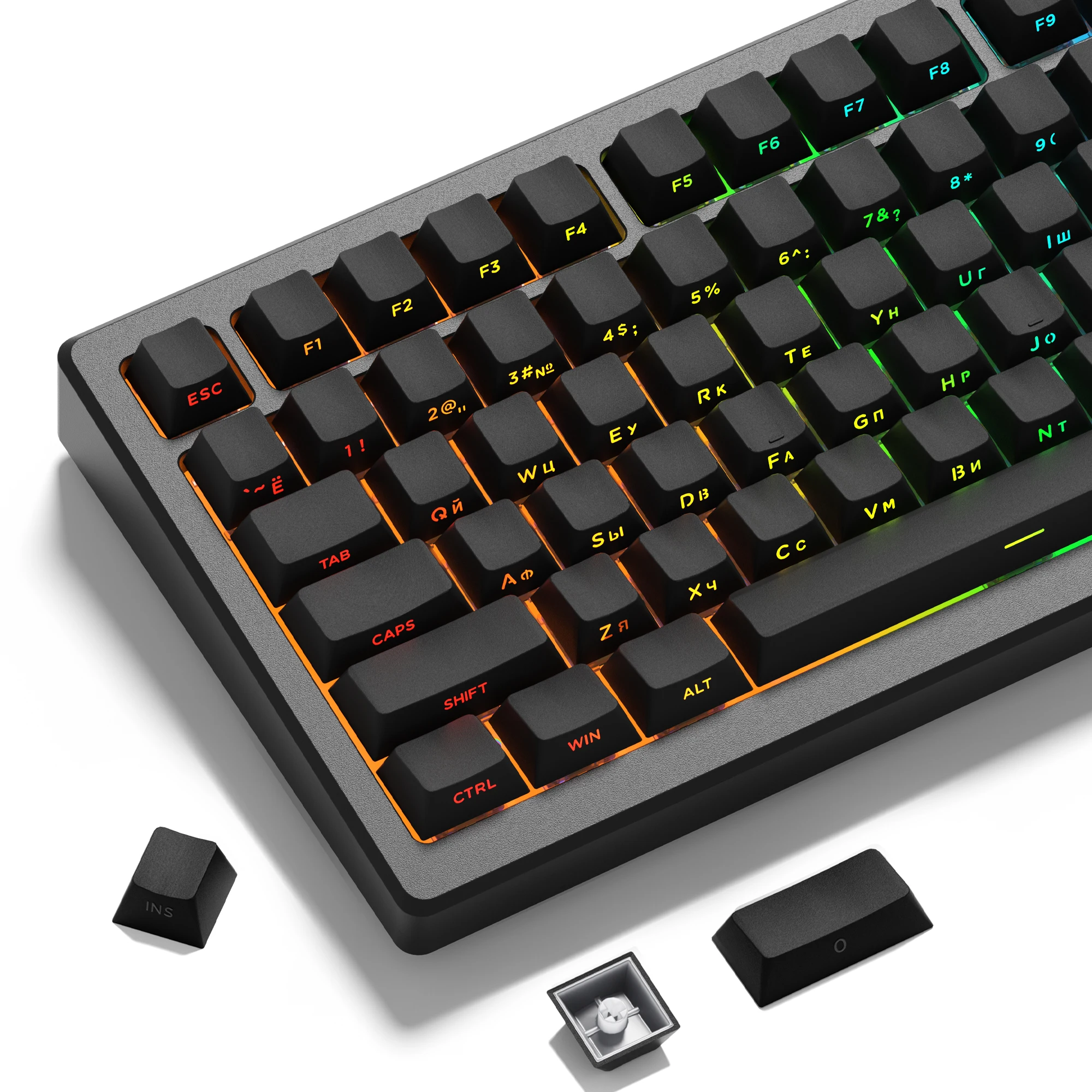 Keycaps for Keyboard with  Russian Layout Shine Through Side Print Backlit Key Cap South Facing Double Shot PBT Keycap 135-key