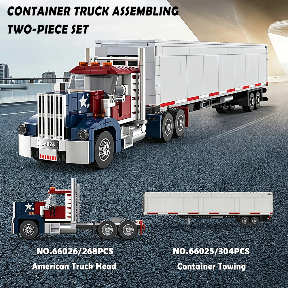 American Classics Truck Trailer Container Model Building Blocks Bricks Technical Assembly Set Engine Transport Vehicle Toy Gift