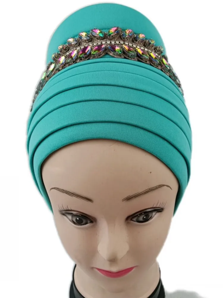 African Muslim Turbans Auto Gele Women Hat Dradped With Bow Bonnet Head Wraps Fashion Solid Bandana African Headtie Hijab Caps