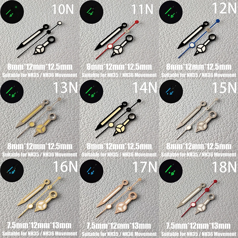Manecillas luminosas para reloj, accesorios para reloj, NH35, C3, verde y azul, adecuado para movimiento NH35/NH36, 1N-38N