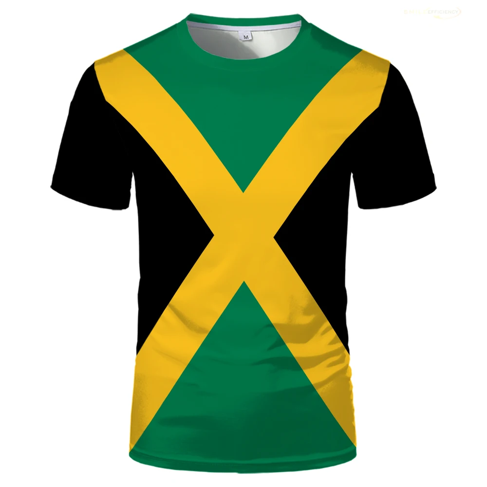 تي شيرت برسومات علم جامايكي ، تي شيرتات رياضية للرجال ، رقبة دائرية ، أكمام قصيرة ، قمصان مطبوعة ، هيب هوب ، موضة عائلية ، ملابس رجالية
