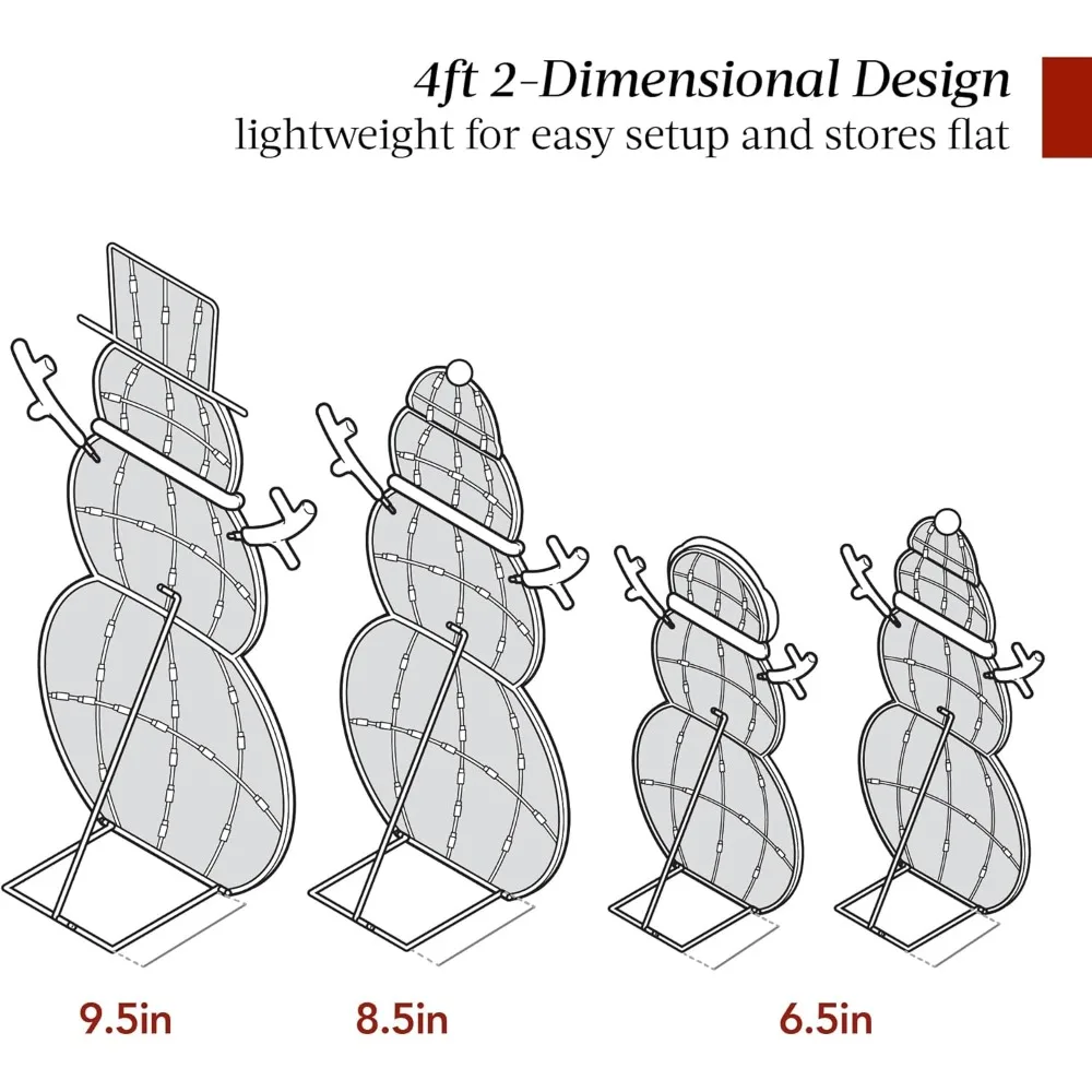 4ft 4-Piece 2D Lighted Christmas Snowman Family Set, Large Outdoor Yard Decor Holiday Decoration w/ 160 Twinkling LED Lights