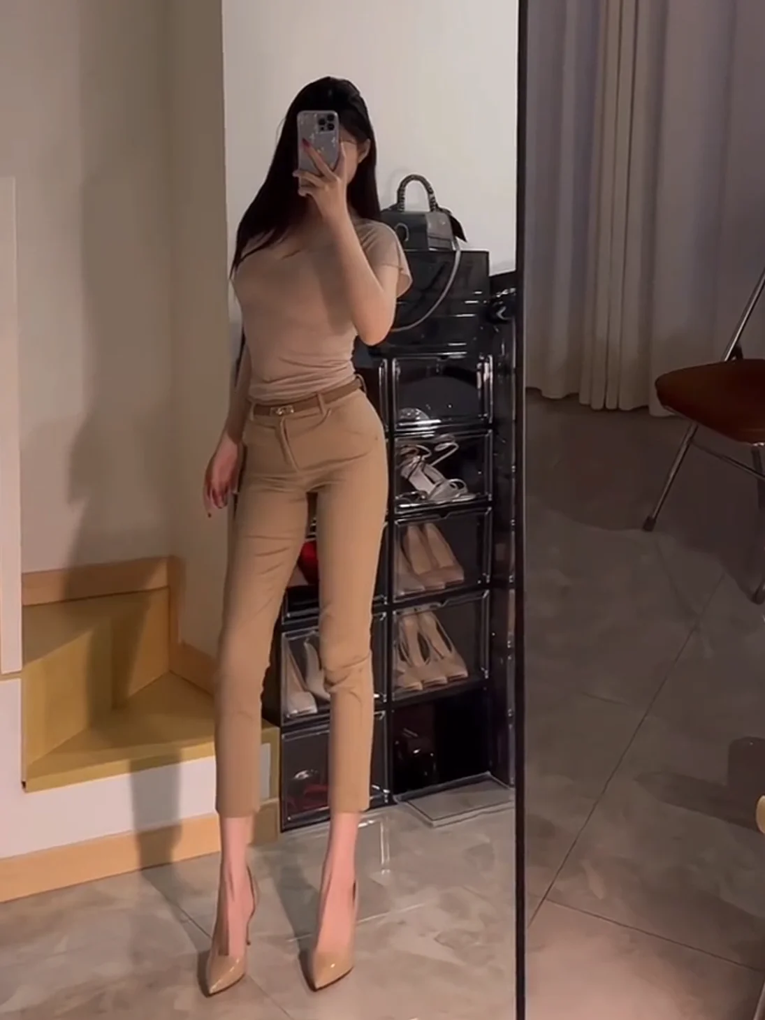 

Комплект брюк Ele с высокой талией, облегающие, летние 2024, удлиняющие ноги, тонкие, прямые, повседневные брюки для женщин