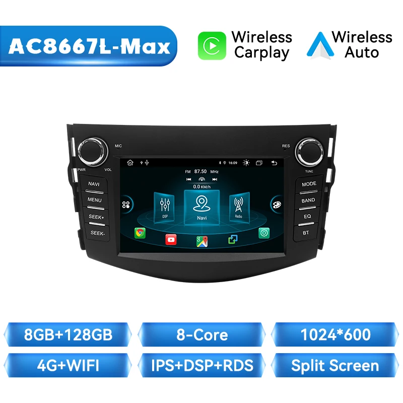 Draadloze Carplay Autoradio Speler Voor RAV4 2006 2007 2008 2009 2010 2011 2012 Android 14 AI Voice Autoradio Stereo Audio Video